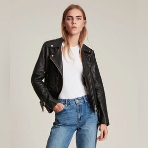 Allsaints US 6 Dren leather biker jacket, black with silver hardware